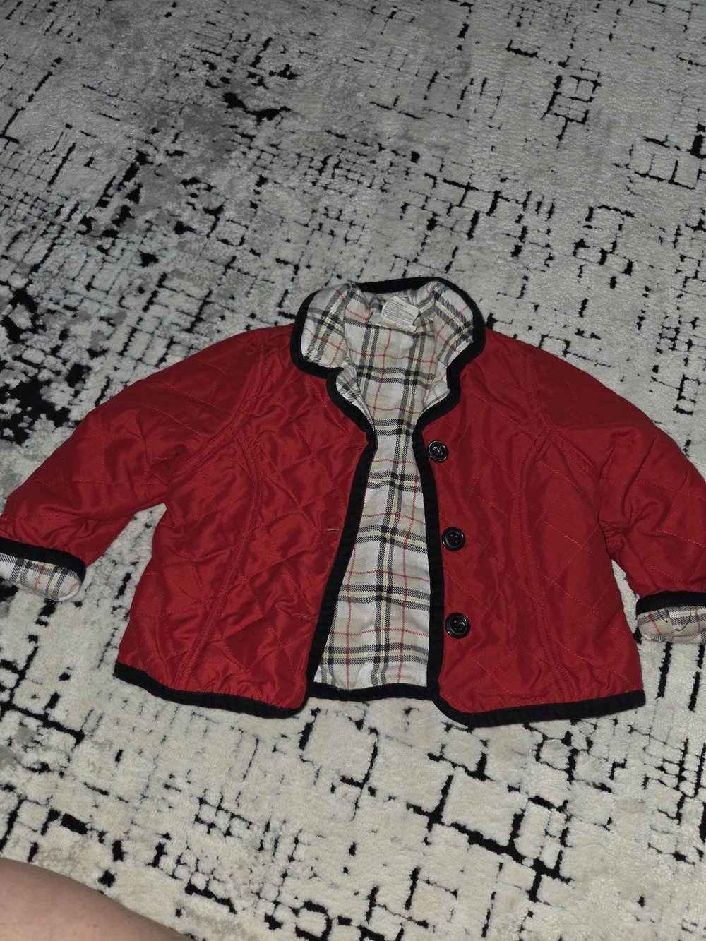 Kids Red Quilted Jacket with Plaid Lining Vintage 24 Months